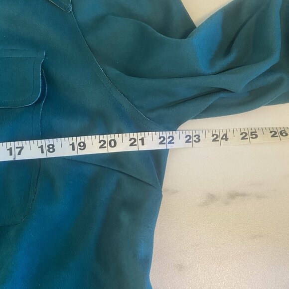 Chicos Vegan Faux Suede Jacket Womens 2 Teal/turquoise Long Sleeve Snap closure - Picture 7 of 9